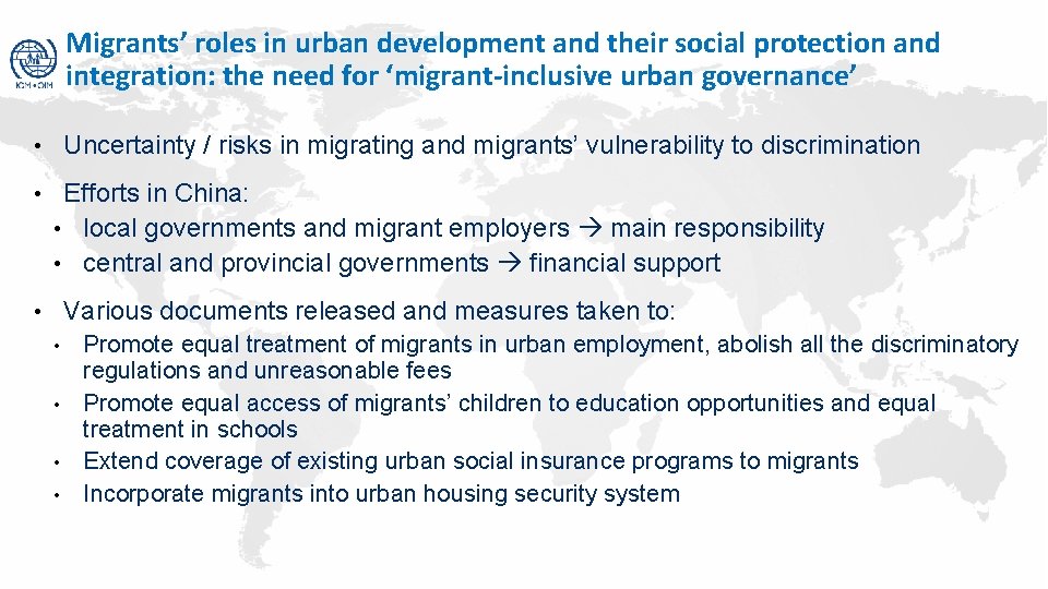 Migrants’ roles in urban development and their social protection and integration: the need for