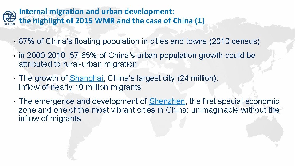 Internal migration and urban development: the highlight of 2015 WMR and the case of