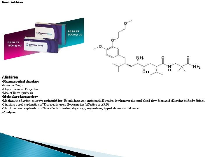Renin inhibitor Aliskiren • Pharmaceutical chemistry • Possible Origin • Physiochemical Properties • Idea