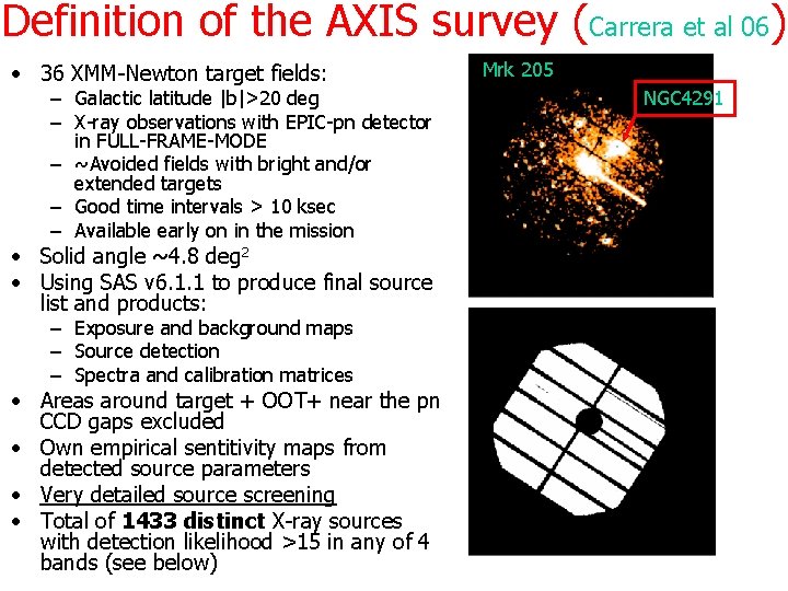 Definition of the AXIS survey (Carrera et al 06) • 36 XMM-Newton target fields: