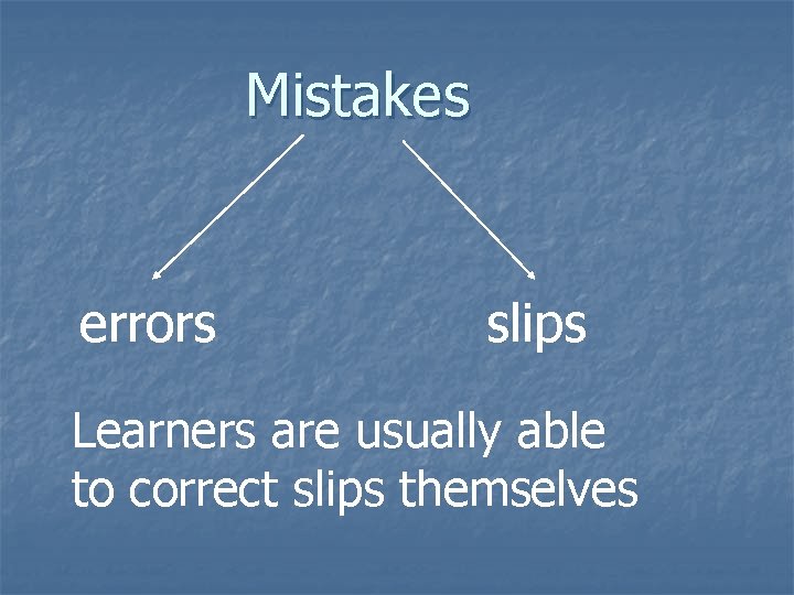 Mistakes errors slips Learners are usually able to correct slips themselves 