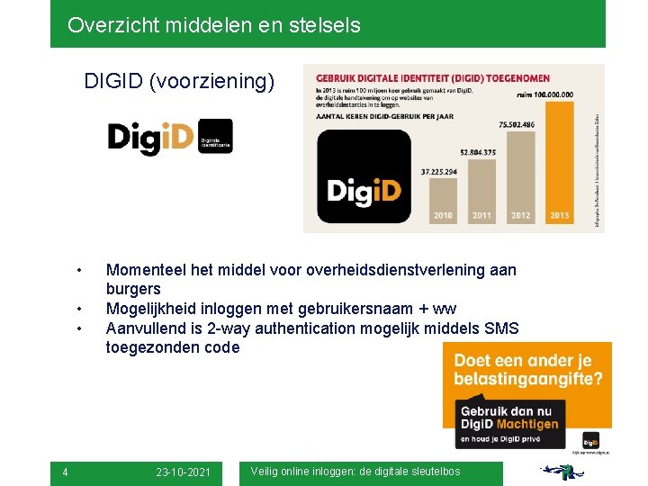 Overzicht middelen en stelsels DIGID (voorziening) • • • 4 Momenteel het middel voor