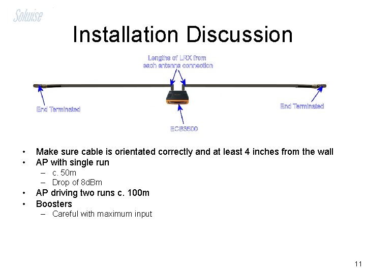 Installation Discussion • • Make sure cable is orientated correctly and at least 4