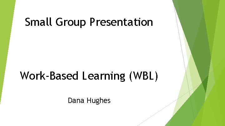 Small Group Presentation Work-Based Learning (WBL) Dana Hughes 