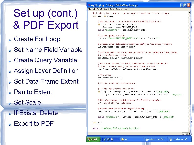 Set up (cont. ) & PDF Export Create For Loop Set Name Field Variable