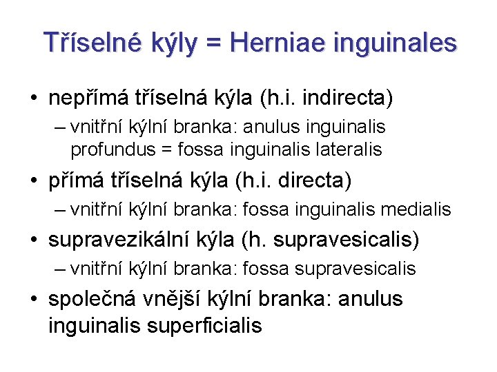 Tříselné kýly = Herniae inguinales • nepřímá tříselná kýla (h. i. indirecta) – vnitřní