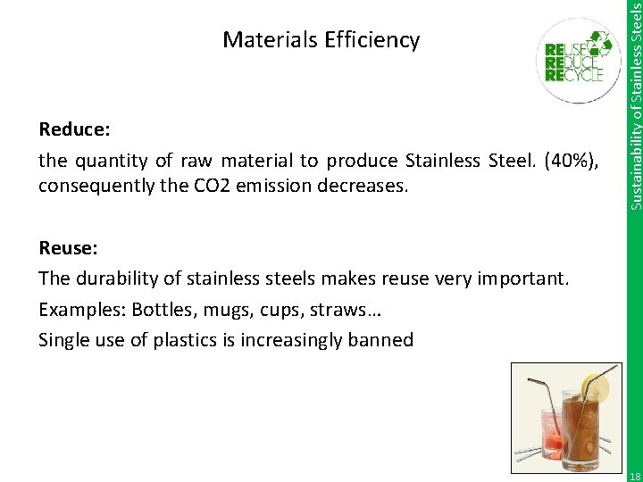 Reduce: the quantity of raw material to produce Stainless Steel. (40%), consequently the CO