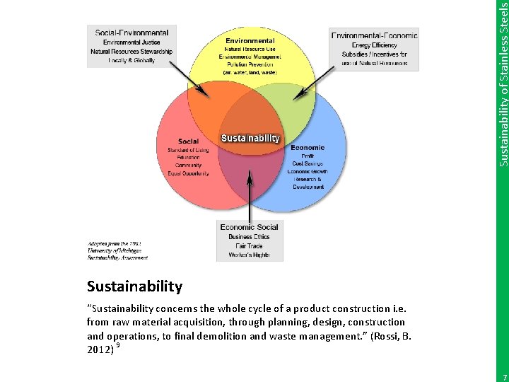 Sustainability of Stainless Steels Sustainability “Sustainability concerns the whole cycle of a product construction