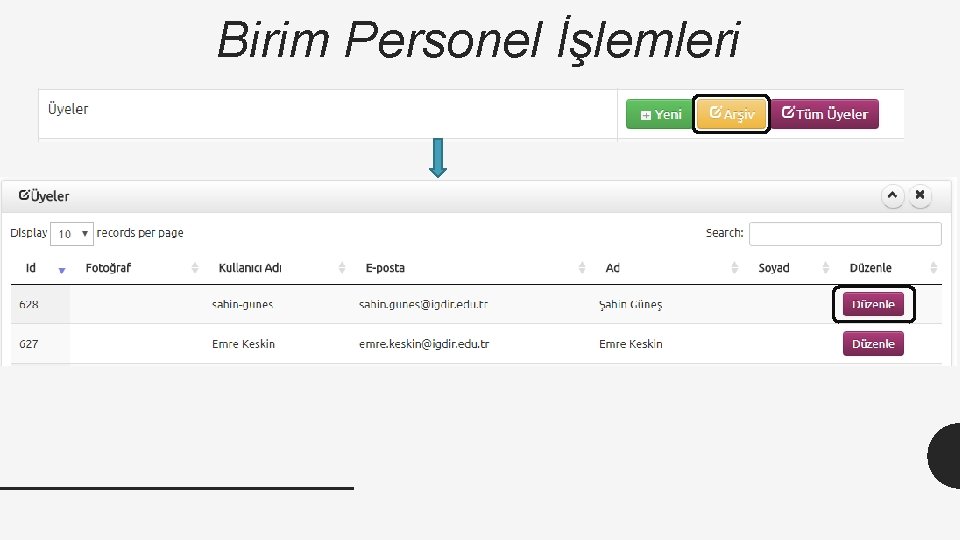 Birim Personel İşlemleri 