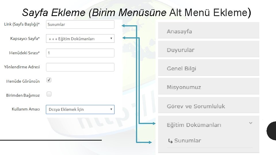 Sayfa Ekleme (Birim Menüsüne Alt Menü Ekleme) 