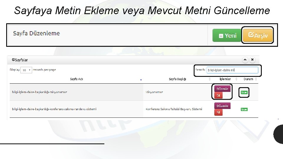 Sayfaya Metin Ekleme veya Mevcut Metni Güncelleme 