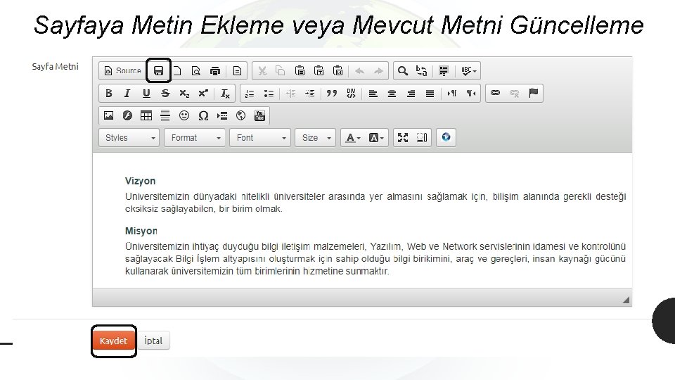 Sayfaya Metin Ekleme veya Mevcut Metni Güncelleme 