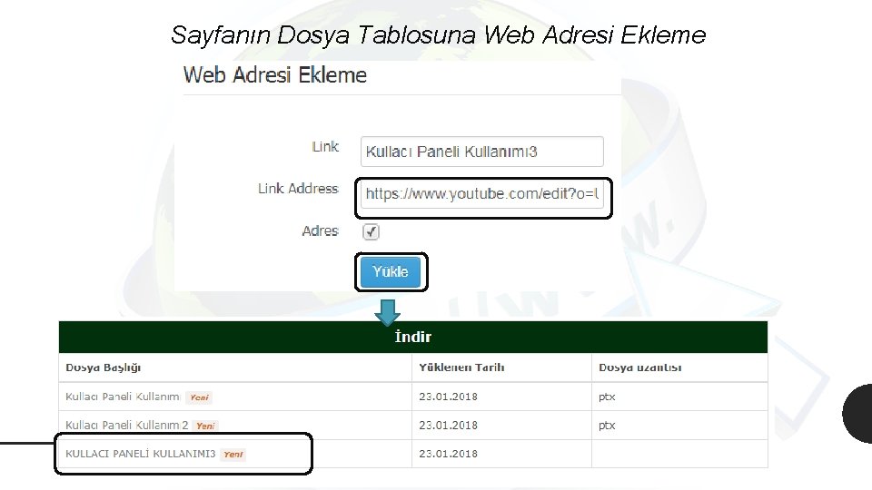 Sayfanın Dosya Tablosuna Web Adresi Ekleme 