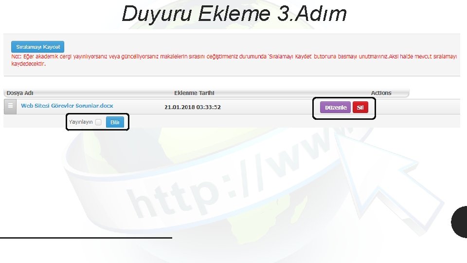 Duyuru Ekleme 3. Adım 