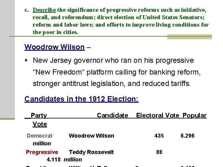 c. Describe the significance of progressive reforms such as initiative, recall, and referendum; direct