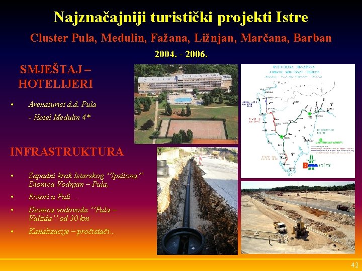 Najznačajniji turistički projekti Istre Cluster Pula, Medulin, Fažana, Ližnjan, Marčana, Barban 2004. - 2006.