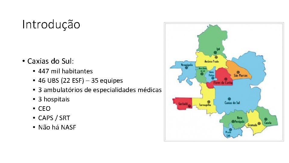 Introdução • Caxias do Sul: • • 447 mil habitantes 46 UBS (22 ESF)