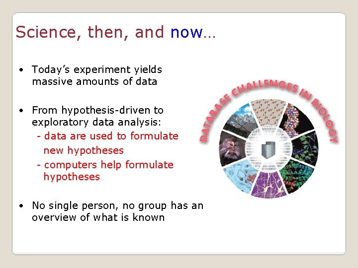 Science, then, and now… • Today’s experiment yields massive amounts of data • From