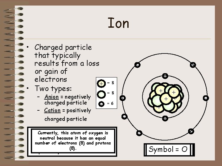 Ion • Charged particle that typically results from a loss or gain of electrons