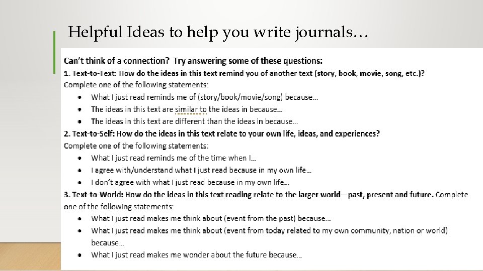 Helpful Ideas to help you write journals… 