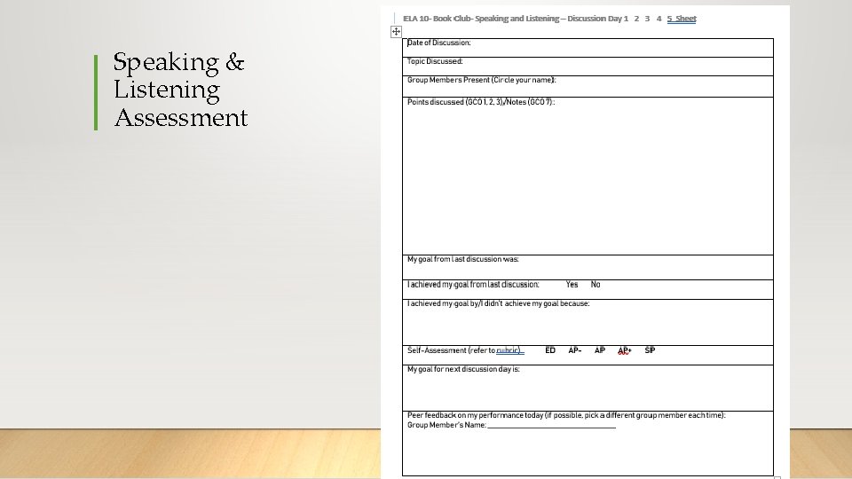 Speaking & Listening Assessment 