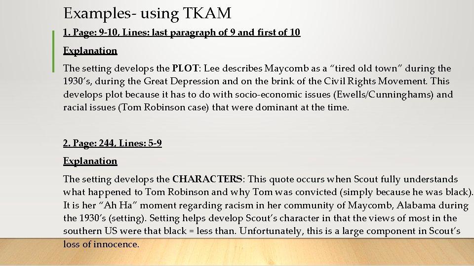 Examples- using TKAM 1. Page: 9 -10, Lines: last paragraph of 9 and first