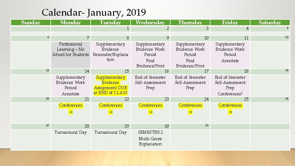 Sunday Calendar- January, 2019 Monday 7 20 27 1 Wednesday 2 Thursday 3 8