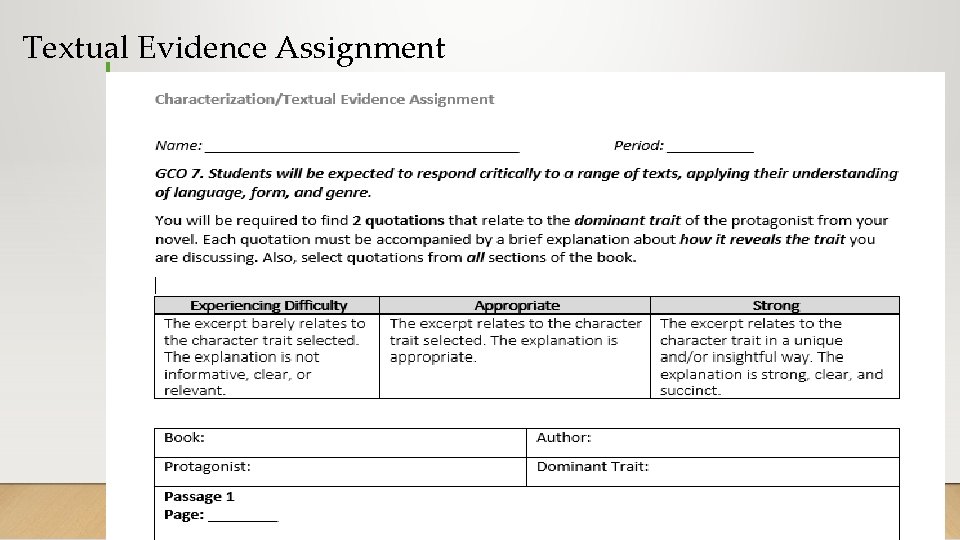 Textual Evidence Assignment 