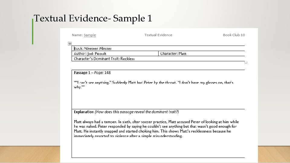 Textual Evidence- Sample 1 