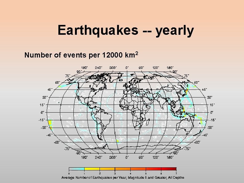 Earthquakes -- yearly Number of events per 12000 km 2 