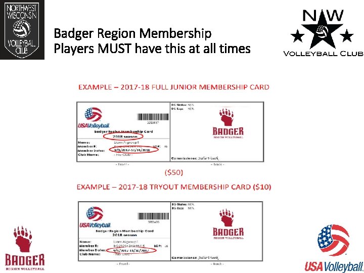 Badger Region Membership Players MUST have this at all times 