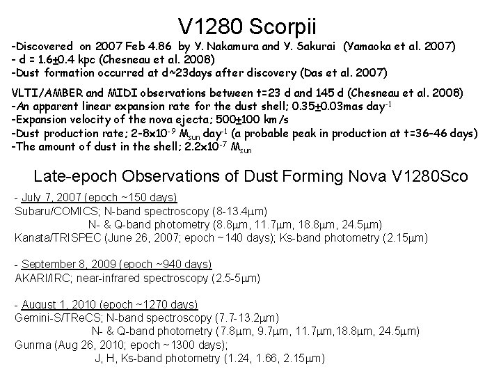 V 1280 Scorpii -Discovered on 2007 Feb 4. 86 by Y. Nakamura and Y.