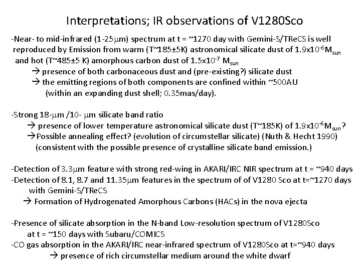 Interpretations; IR observations of V 1280 Sco -Near- to mid-infrared (1 -25 mm) spectrum