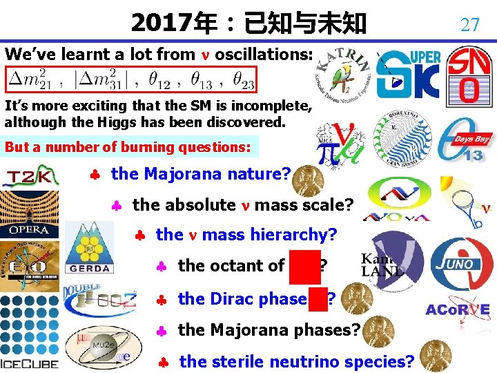 2017年：已知与未知 We’ve learnt a lot from oscillations: It’s more exciting that the SM is