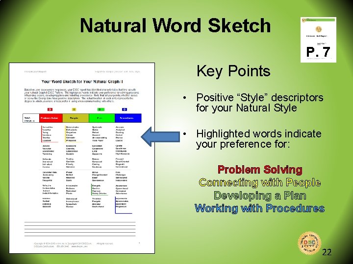 Natural Word Sketch P. 7 Key Points • Positive “Style” descriptors for your Natural
