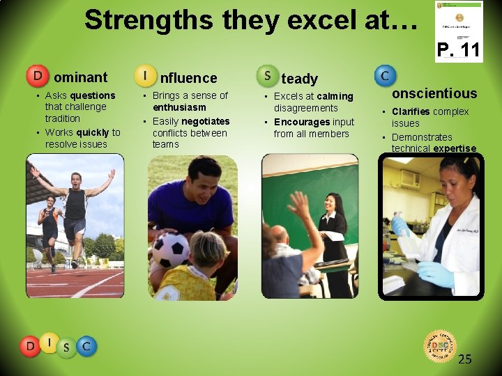 Strengths they excel at… P. 11 ominant nfluence • Asks questions that challenge tradition