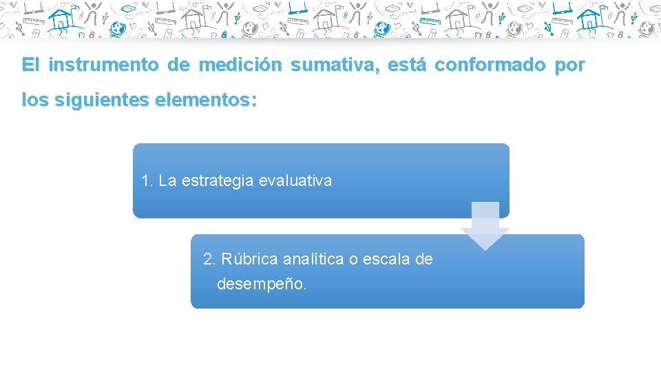 El instrumento de medición sumativa, está conformado por los siguientes elementos: 1. La estrategia