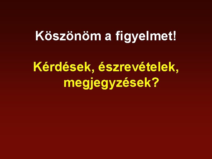 Köszönöm a figyelmet! Kérdések, észrevételek, megjegyzések? 