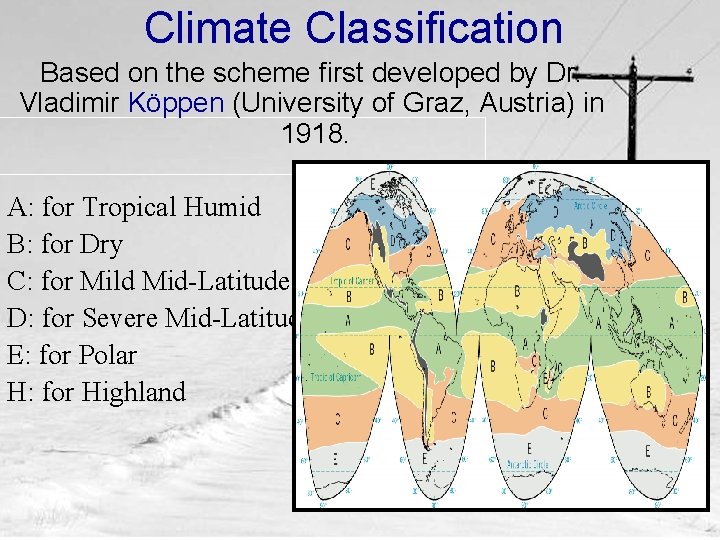 Climate Classification Based on the scheme first developed by Dr. Vladimir Köppen (University of
