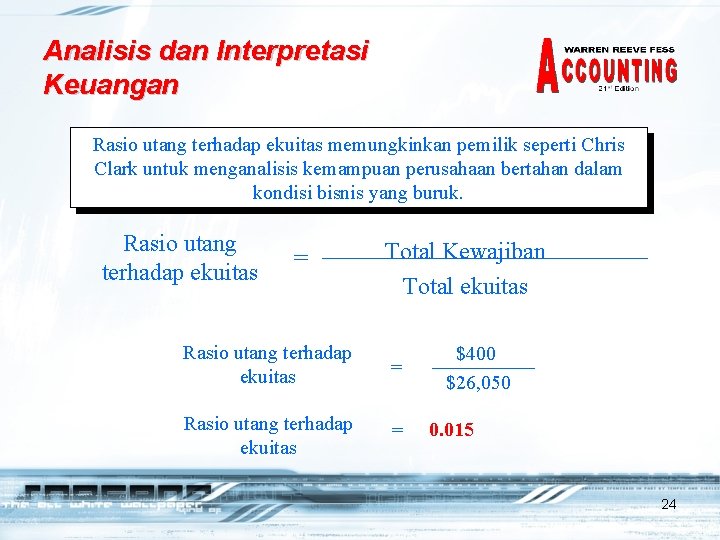 Analisis dan Interpretasi Keuangan Rasio utang terhadap ekuitas memungkinkan pemilik seperti Chris Clark untuk