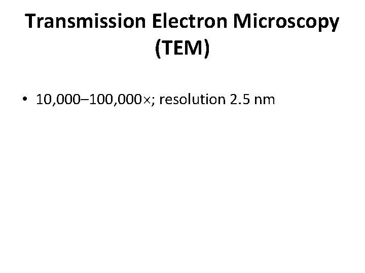 Transmission Electron Microscopy (TEM) • 10, 000– 100, 000 ; resolution 2. 5 nm