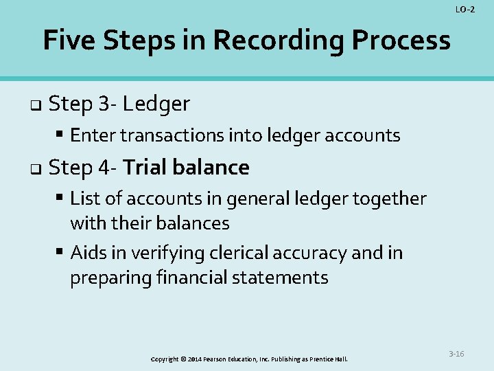 LO-2 Five Steps in Recording Process q Step 3 - Ledger § Enter transactions