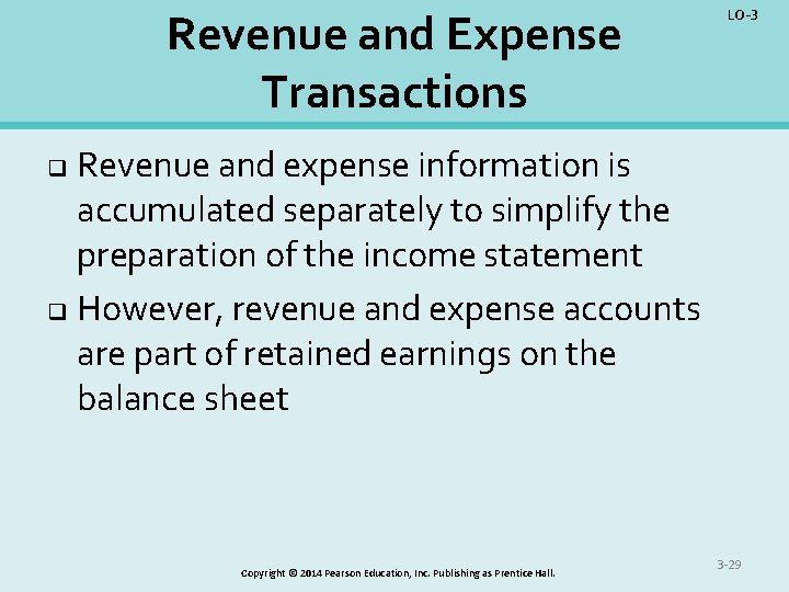 Revenue and Expense Transactions LO-3 Revenue and expense information is accumulated separately to simplify