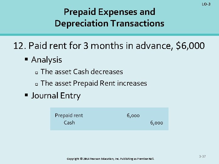 Prepaid Expenses and Depreciation Transactions LO-3 12. Paid rent for 3 months in advance,