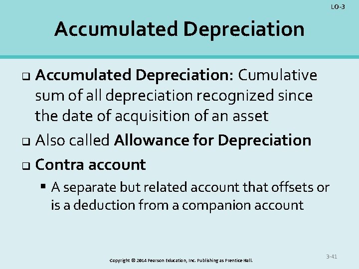 LO-3 Accumulated Depreciation: Cumulative sum of all depreciation recognized since the date of acquisition