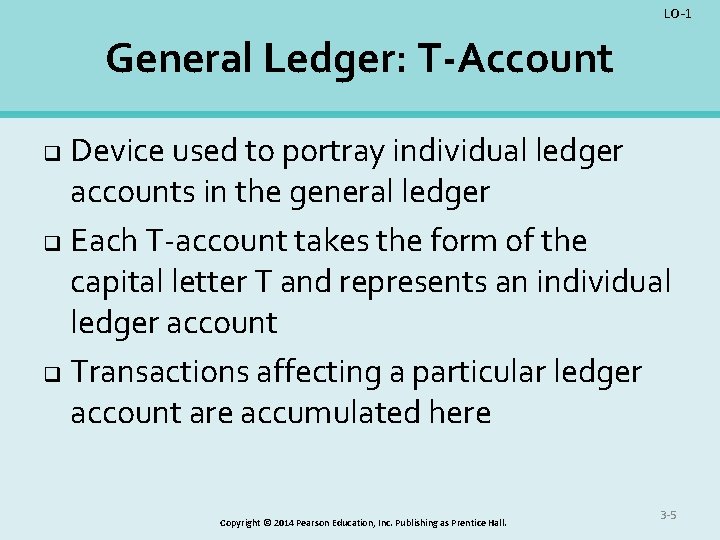 LO-1 General Ledger: T-Account Device used to portray individual ledger accounts in the general