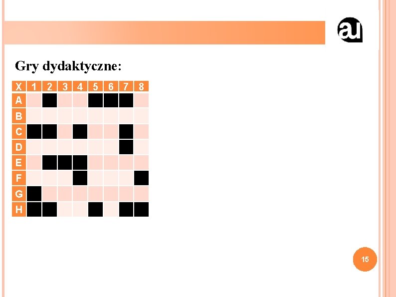 Gry dydaktyczne: X 1 2 3 4 5 6 7 8 A B C