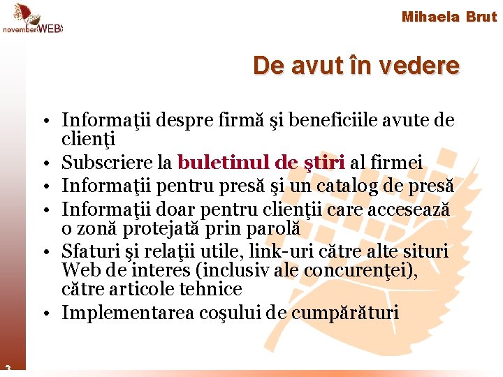 Mihaela Brut De avut în vedere • Informaţii despre firmă şi beneficiile avute de