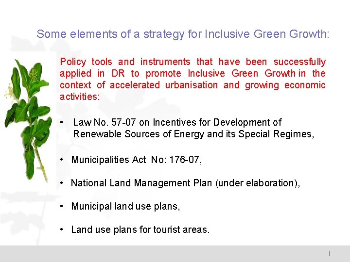 Some elements of a strategy for Inclusive Green Growth: Policy tools and instruments that