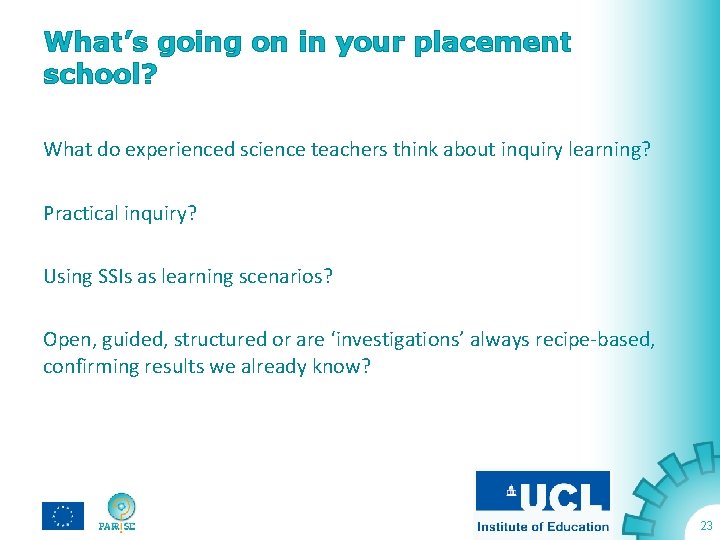 What’s going on in your placement school? What do experienced science teachers think about